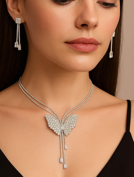 Butterfly Pendant Necklace with Earrings