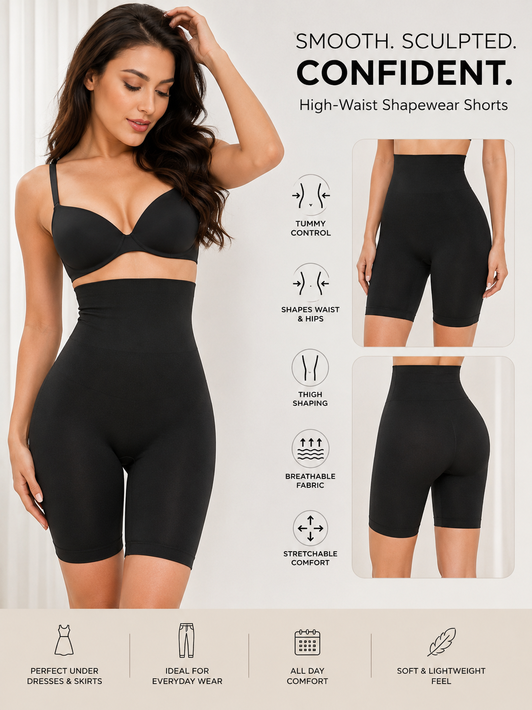 Women’s High-Waist Shapewear Shorts – Tummy & Thigh Control