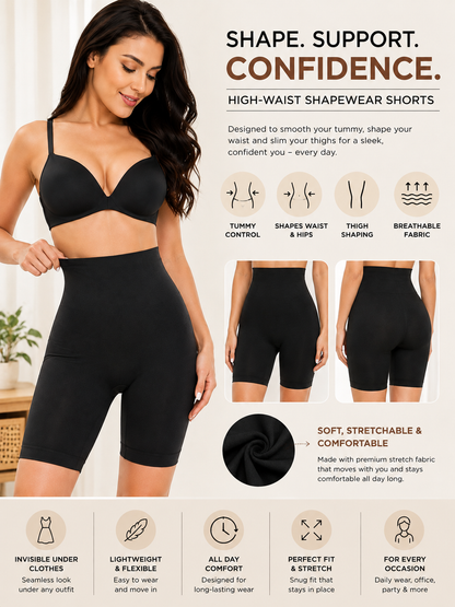 Women’s High-Waist Shapewear Shorts – Tummy & Thigh Control