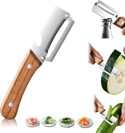 New Multifunctional Peeler knife – 3-in-1 Peeler Knife With Bottle Opener & Wooden Handle