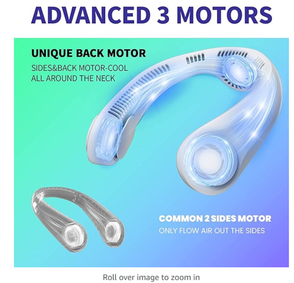 Portable Neck Fan with 79 Outlets, Newest 3 Motors Design, Bladeless Hanging Wearable Fans, Battery Operated Hands-Free Fan,3 Speeds,USB Leafless Sports Fan, Rechargeable Personal Fan, Sleek