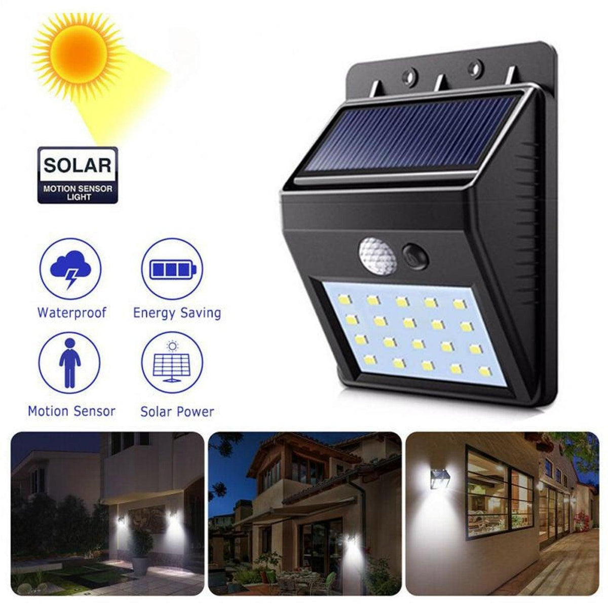 WHITE SOLAR WIRELESS SECURITY MOTION SENSOR LED NIGHT LIGHT FOR HOME OUTDOOR / GARDEN WALL